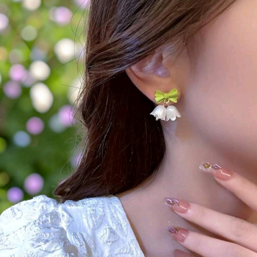 Fresh Lily-Of-The-Valley‎ Earrings Green Forest Style Ear Cuffs Flower Jewelry